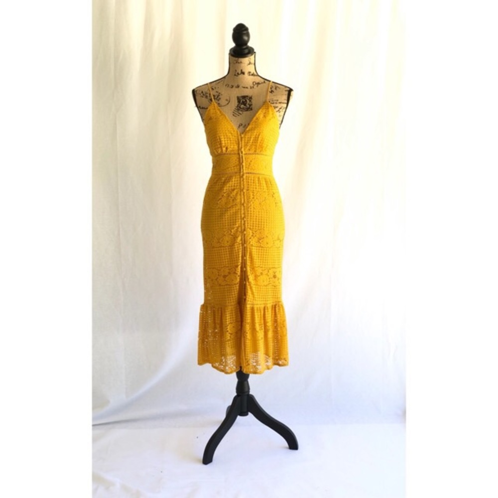 Mustard Lace Midi Dress